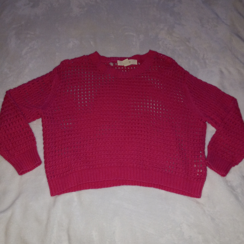 FOREVER 21 CROP TOP CROCHET SWEATER. WOMENS SIZE S. LONG SLEEVE. PINK.